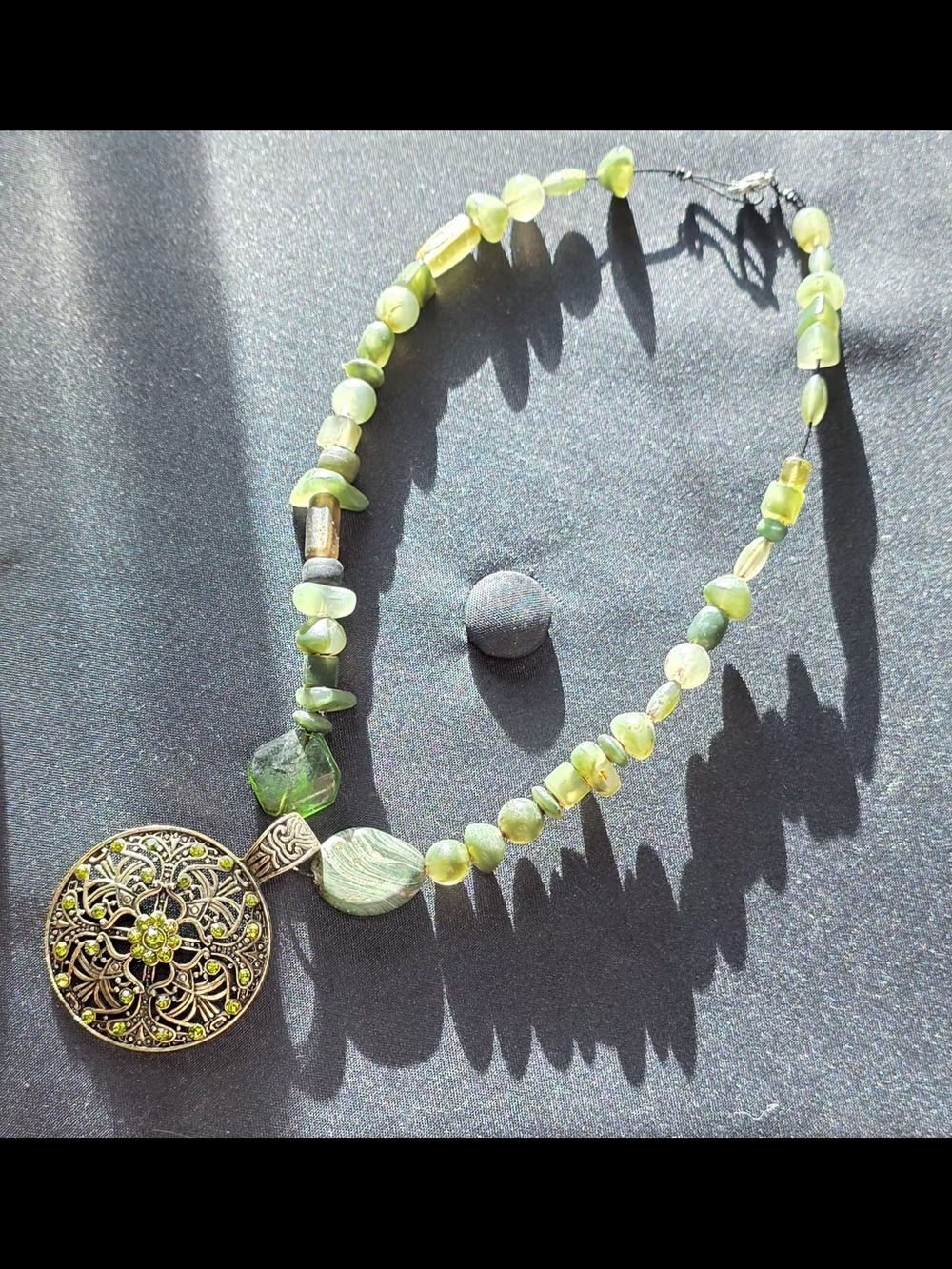 Green Beaded Pendant Necklace - Artisan Style